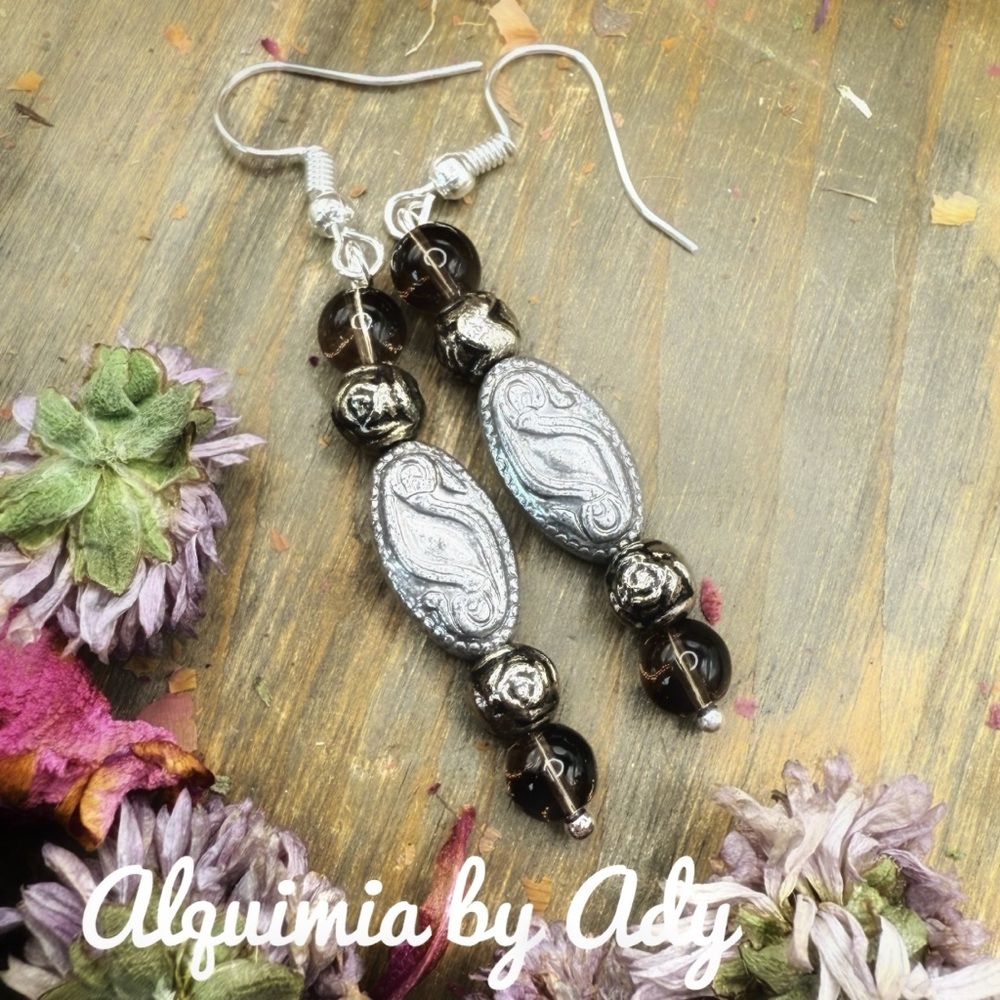 Alquimia Silver and Brown Smoky quartz Earrings